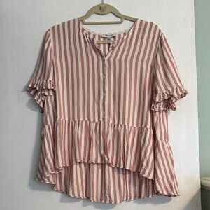 Madewell Striped Ruffle Sleeve Blouse Like New